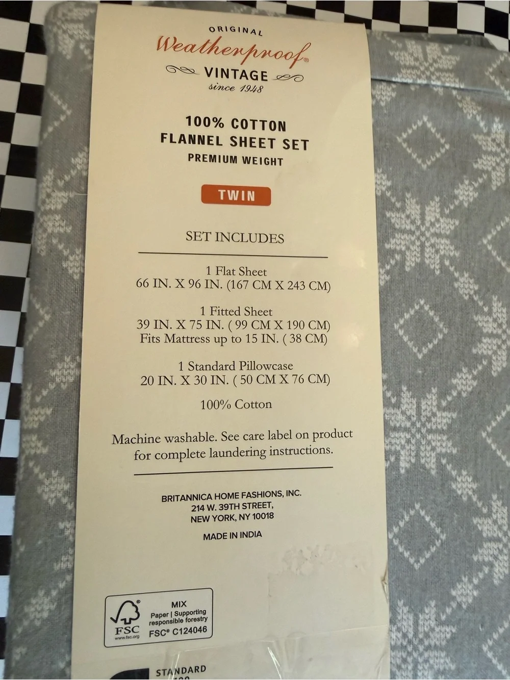 Weatherproof Vintage Twin Flannel Sheet Set - Gray & White Snowflake
